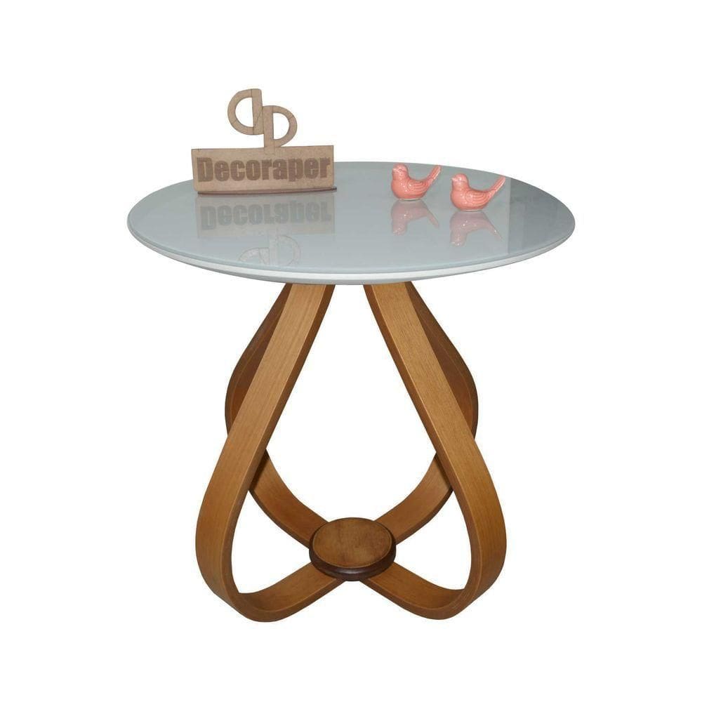 Mesa Lateral Cebola Com Vidro 60cm Off White 70cm