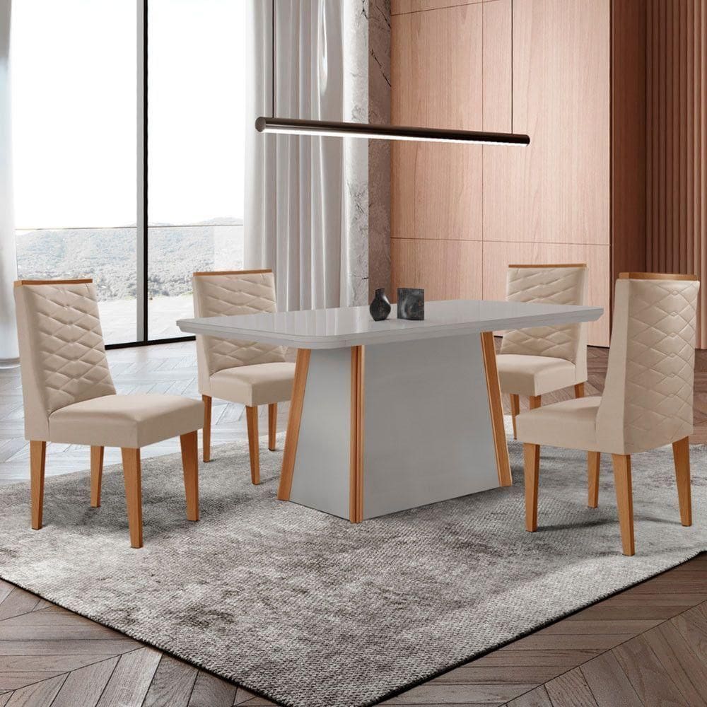 Mesa De Jantar Diane 120cm Tampo Mdf Vidro 4 Cadeiras