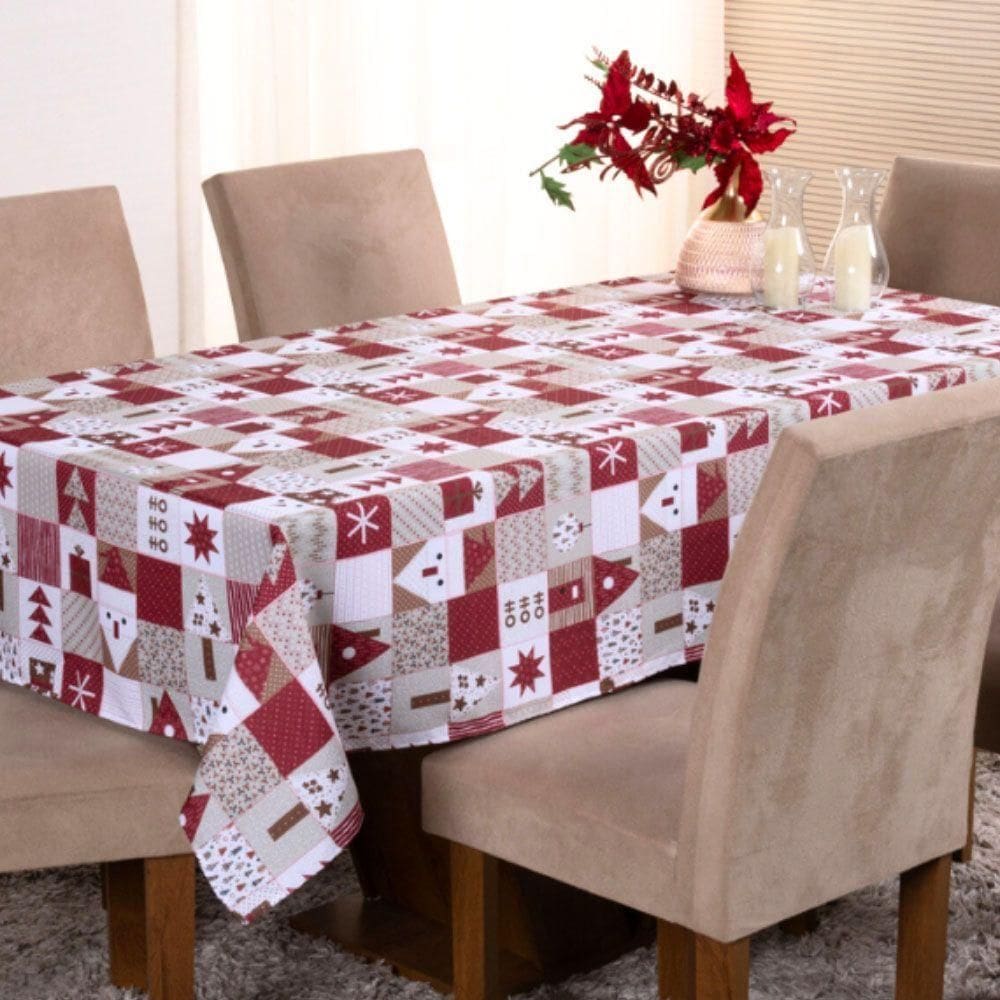 Toalha De Mesa Natal Estampa Digital 2,50m X 1,40m Para 8 Lugares Tecido Oxford - Modelo 2 - 100% Poliéster