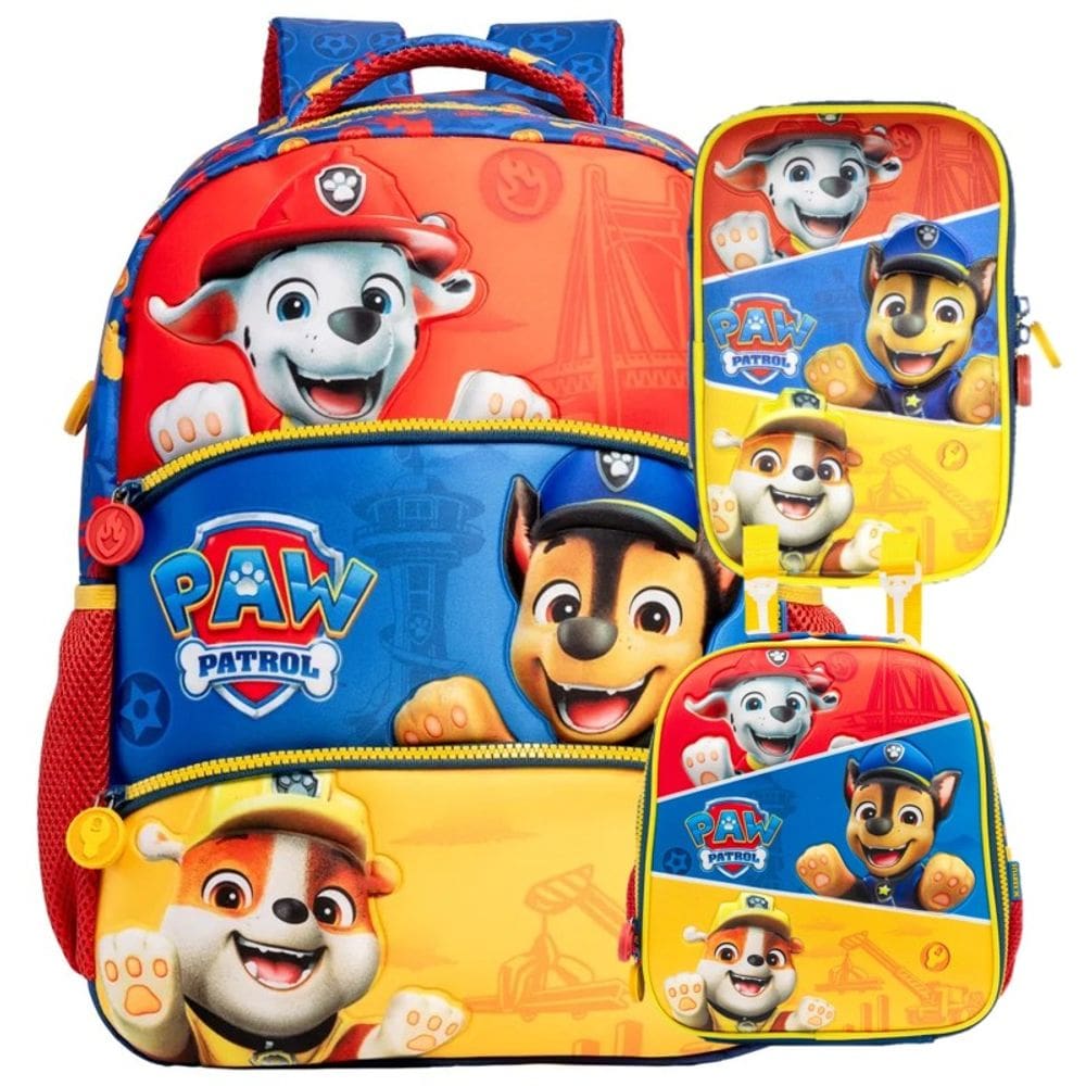Kit Mochila De Costas Infantil Patrulha Canina Xeryus 3D Lancheira Térmica Estojo Escola