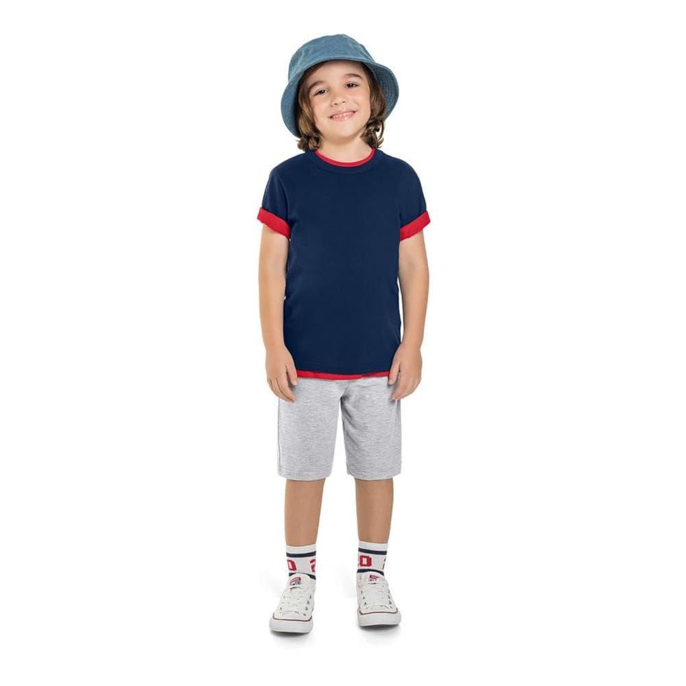 Camiseta infantil menino em meia malha Brandili-Azul