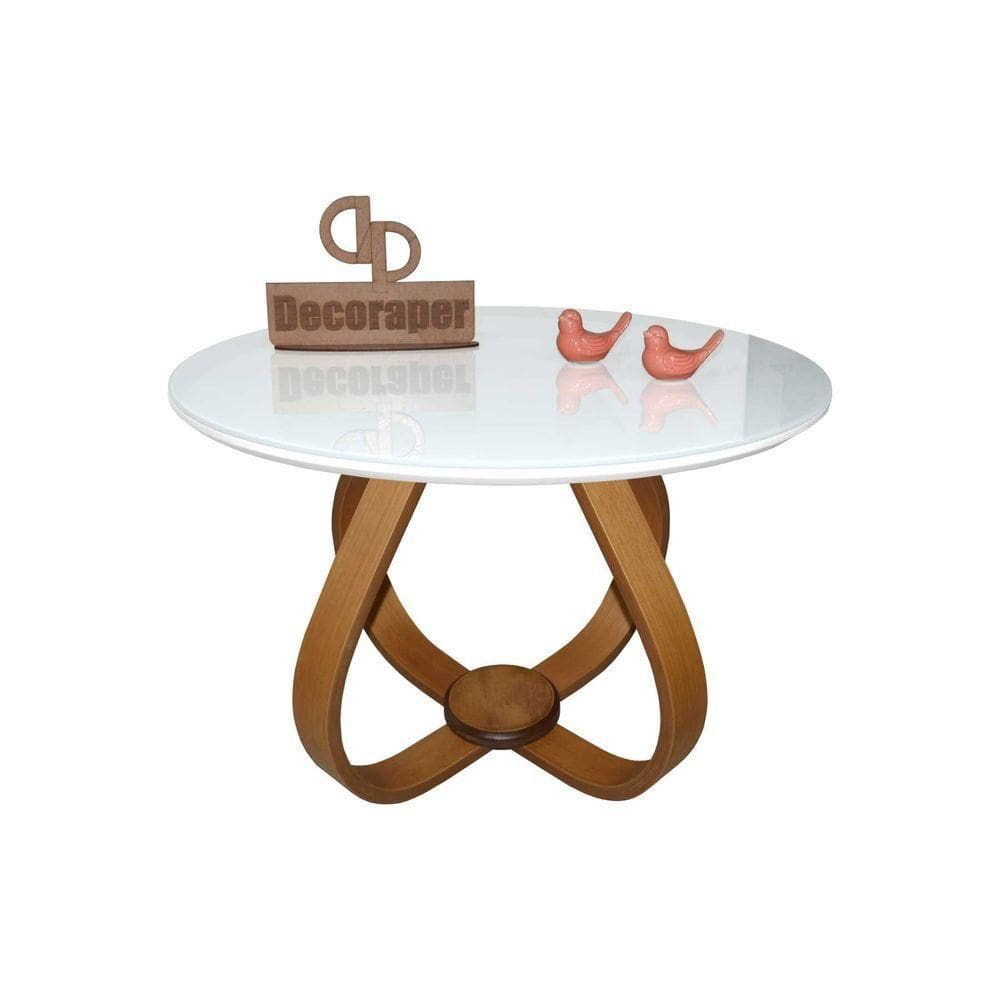 Mesa De Centro Cebola Com Vidro 60cm Branca 40cm