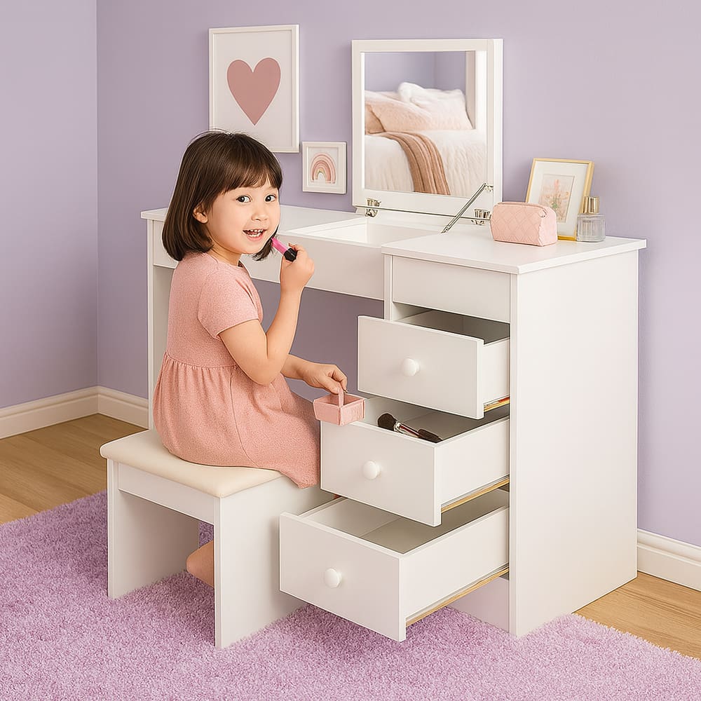 Penteadeira Escrivaninha Com Espelho Gaveta E Banqueta