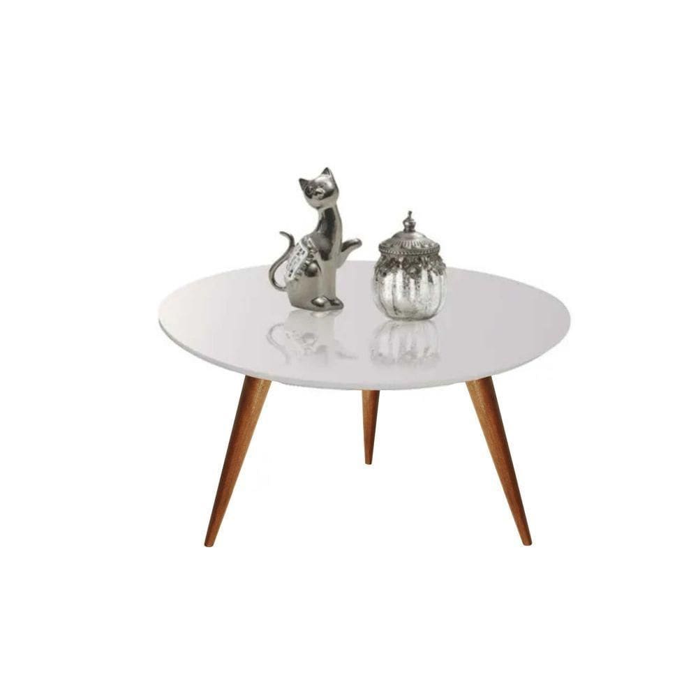 Mesa Mesinha De Centro 70cm Laqueado Com Vidro Off White