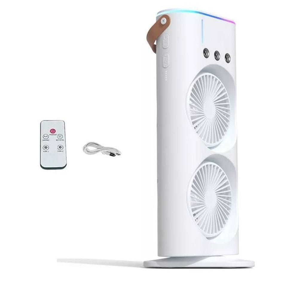 Mini Climatizador Ventilador Duplo Giratório Rgb Portátil