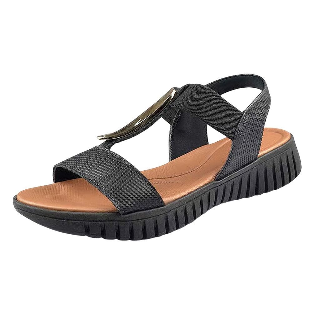 Sandalia Feminina Anabela Baixa Couro Elegante Usaflex
