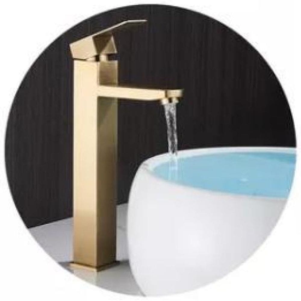 Torneira Banheiro Lavatório Bica Alta Metal Inox Dourada