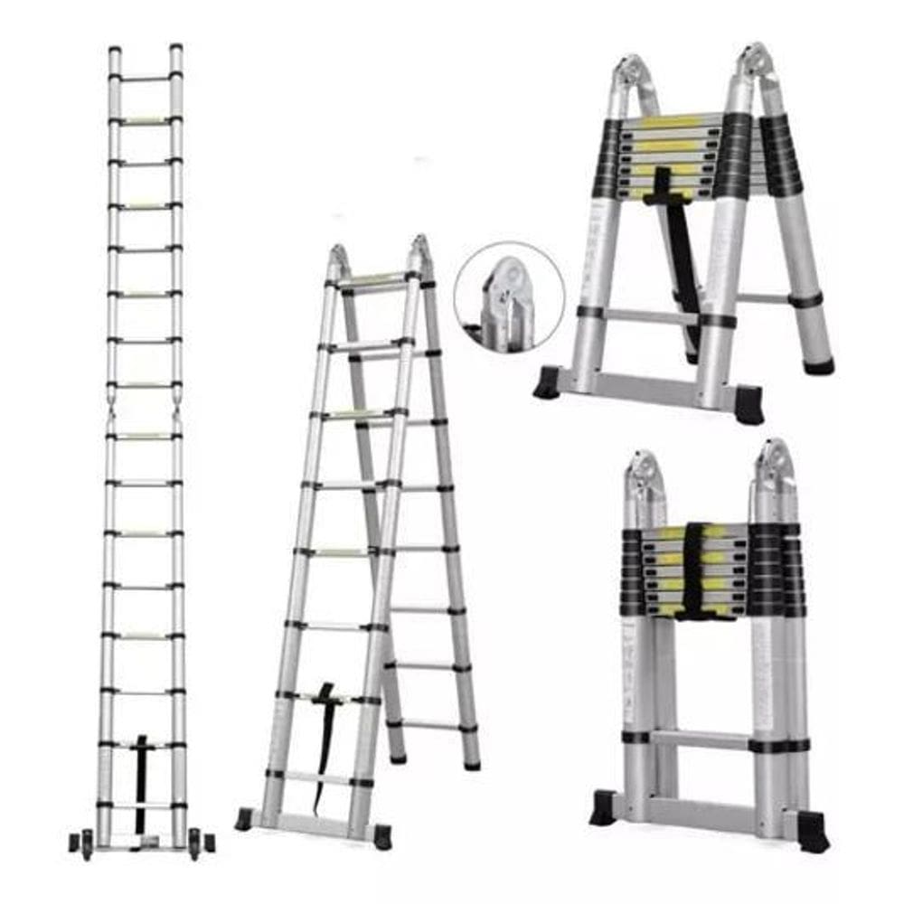 Escada Alumínio Telescópica V Multifuncional 5M 16 Degraus