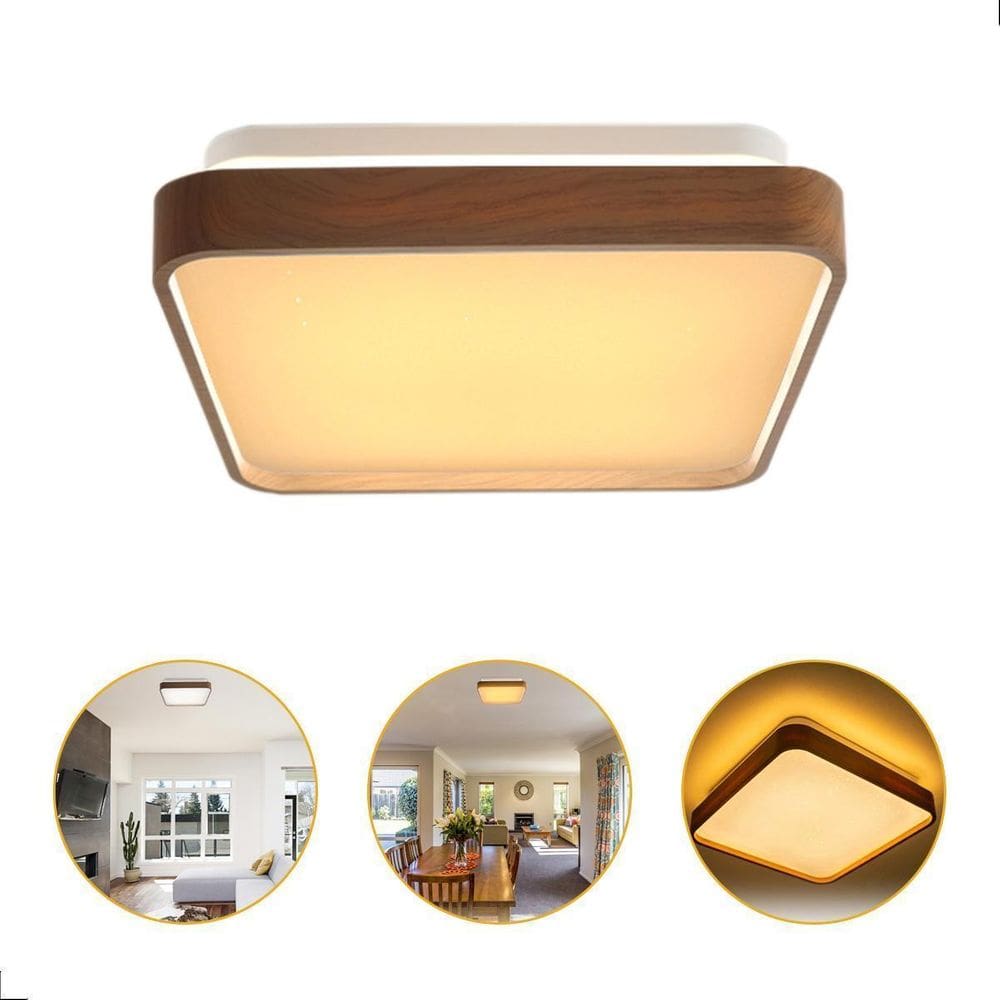 Painel Plafon Timber Led 28X28 Sobrepor 12W Borda Amadeirada