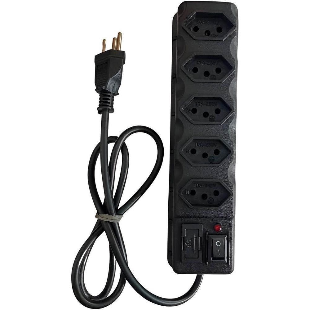 Filtro De Linha 5 Tomadas Bivolt 3M Com Fusível Preto