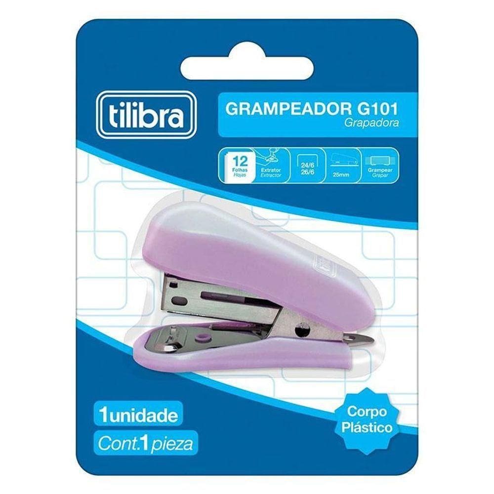 Mini Grampeador G101 Com Extrator 12 Folhas Lilás - Tilibra