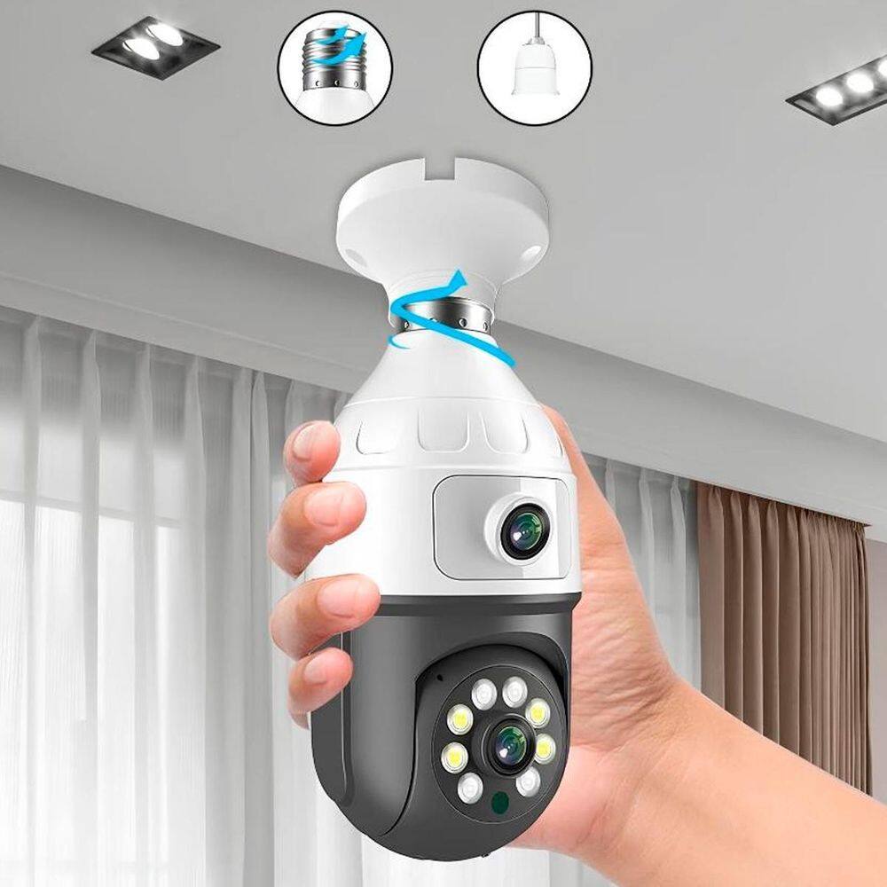 Câmera Lâmpada Dupla Lente Wifi Para Segurança Noturna