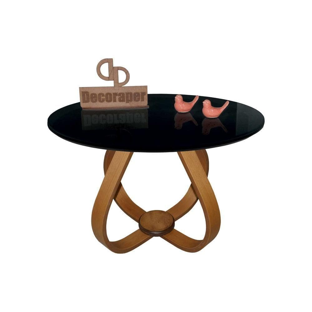 Mesa De Centro Cebola Com Vidro 70cm Preto 35cm