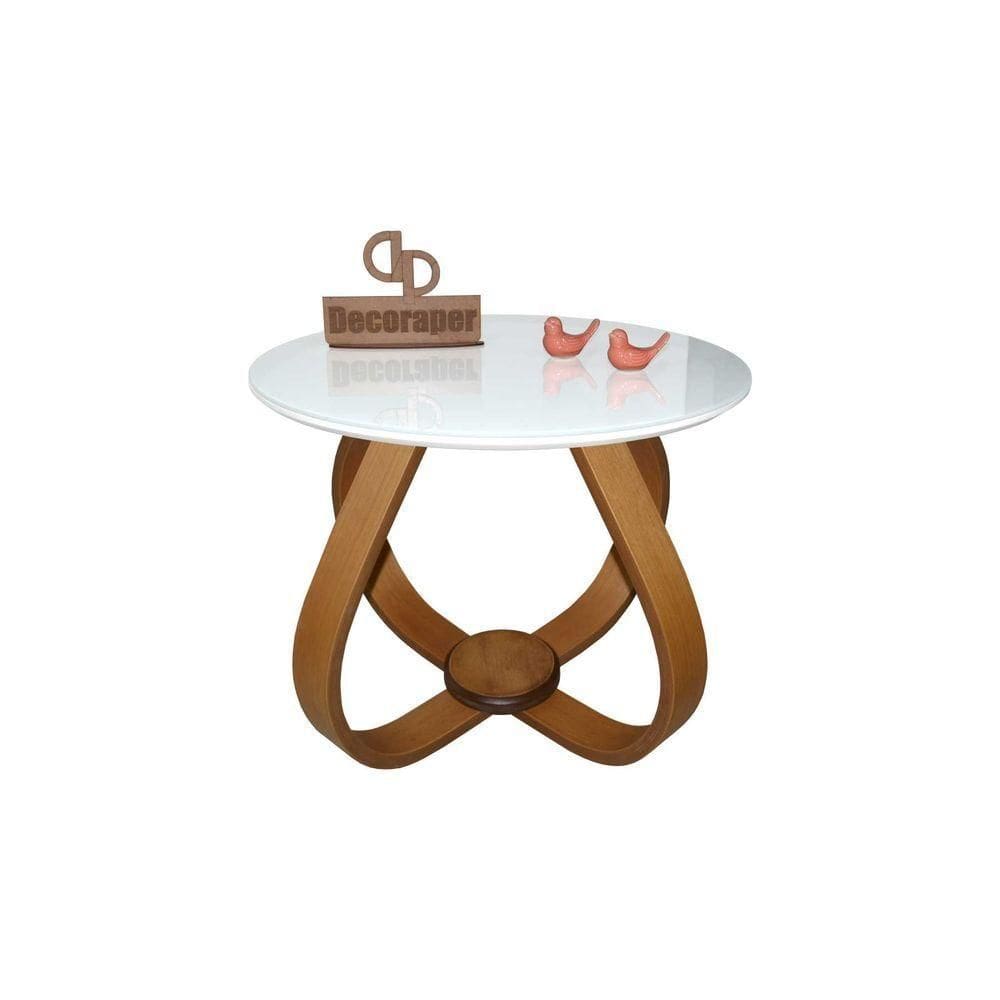 Mesa De Centro Cebola Com Vidro 50cm Branco 40cm