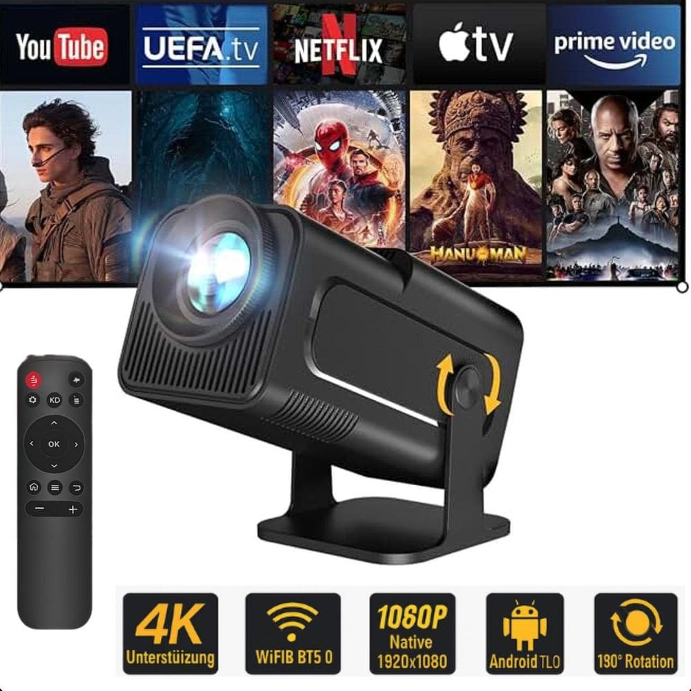 Projetor Hy320 4K Android Filmes, Séries No Conforto De Casa