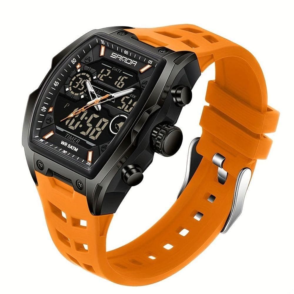 Relógio Casual Ecrã Eletrónico Duplo Com Capacidades De Cronógrafo Sanda Laranja