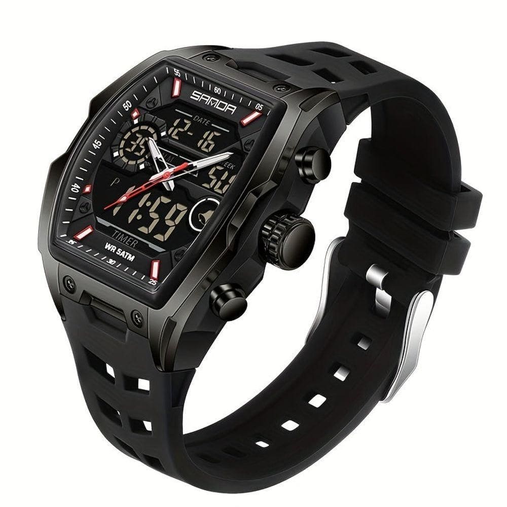 Relógio Casual Ecrã Eletrónico Duplo Com Capacidades De Cronógrafo Sanda Preto
