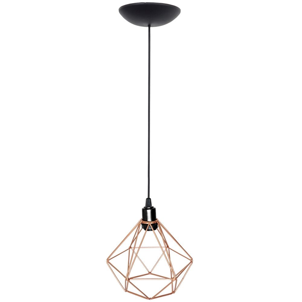 Pendente Aramado Diamante Luminária Lustre P Teto Retrô Vintage Industrial Balcão Cobre Rose Gold