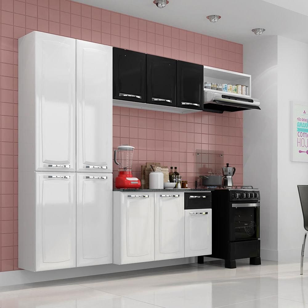 Cozinha Completa Amanda em Aço 245cm Branca e Preta Itatiaia