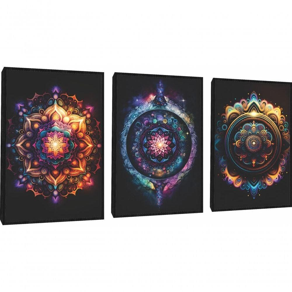 Quadros Decorativos Mandala Colorido Com Moldura Preto