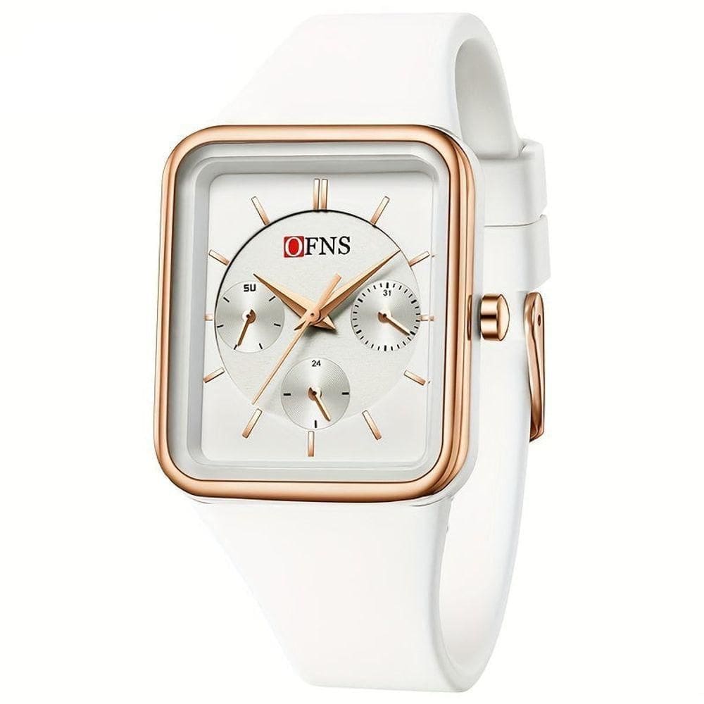 Relógio Quadrado De Quartzo Feminino Da Ofns, à Prova D`água Ouro Rosa Branco