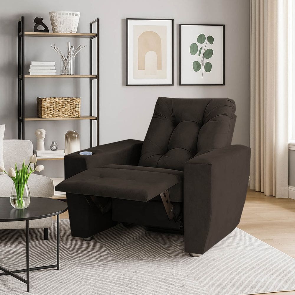 Poltrona Do Papai Reclinável Suede Porta Copo Perola Marrom