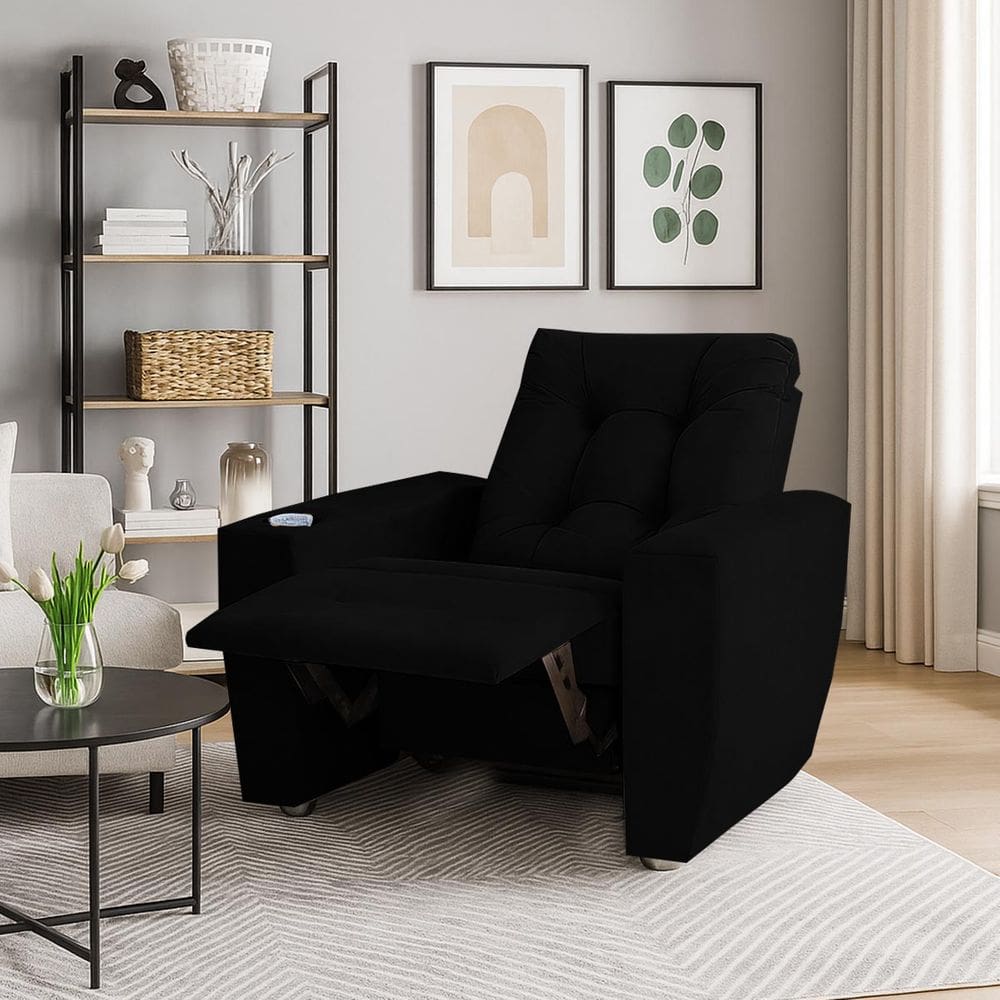 Poltrona Do Papai Reclinável Suede Porta Copo Perola Preto