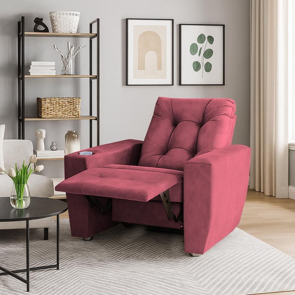 Poltrona Do Papai Reclinável Suede Porta Copo Perola Rosa