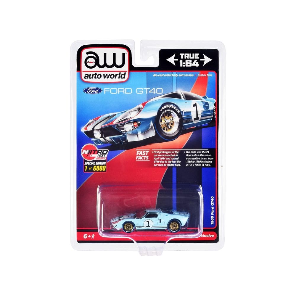 Modelo de carro fundido sob pressão AW Auto World 1966 Ford GT40 #1 azul 1/64