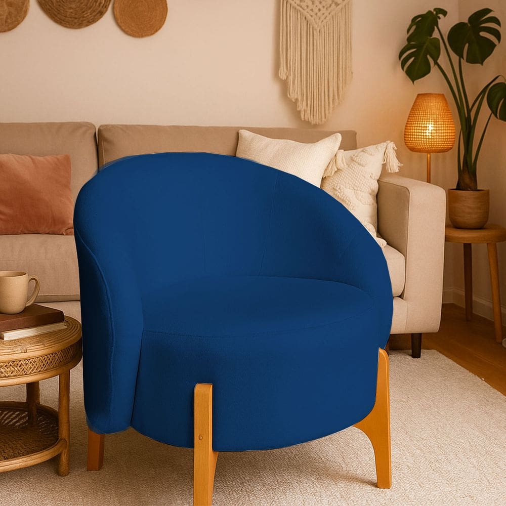 Poltrona Orgânica Requinte Sala Escritório Pé Madeira Marinho