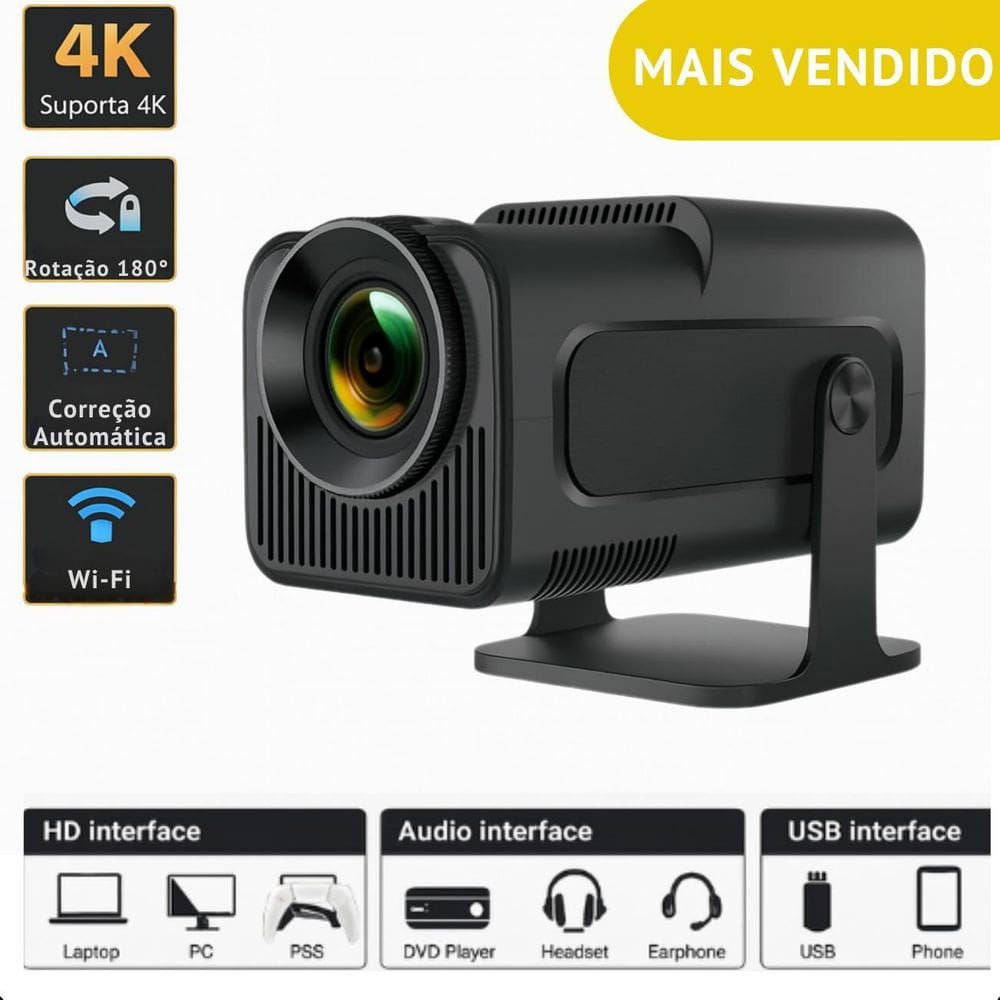 Projetor Hy320 4K Android 11 Hdmi Usb Wifi 6