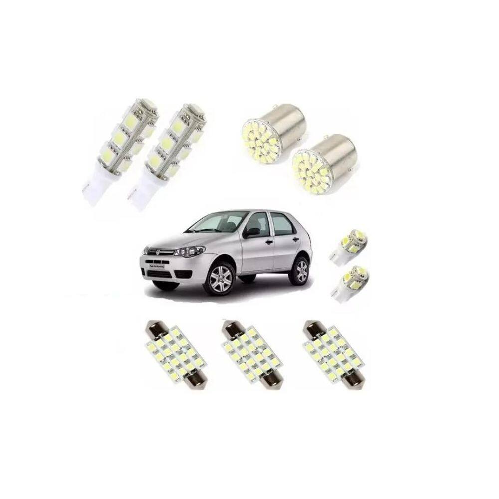 Kit Fiat Palio Lâmpadas Led Pingo Teto Placa Meia Luz Ré