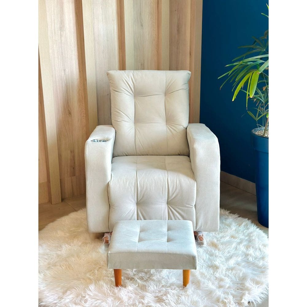Poltrona De Balanço Base Com Puff Gloria Bege Claro