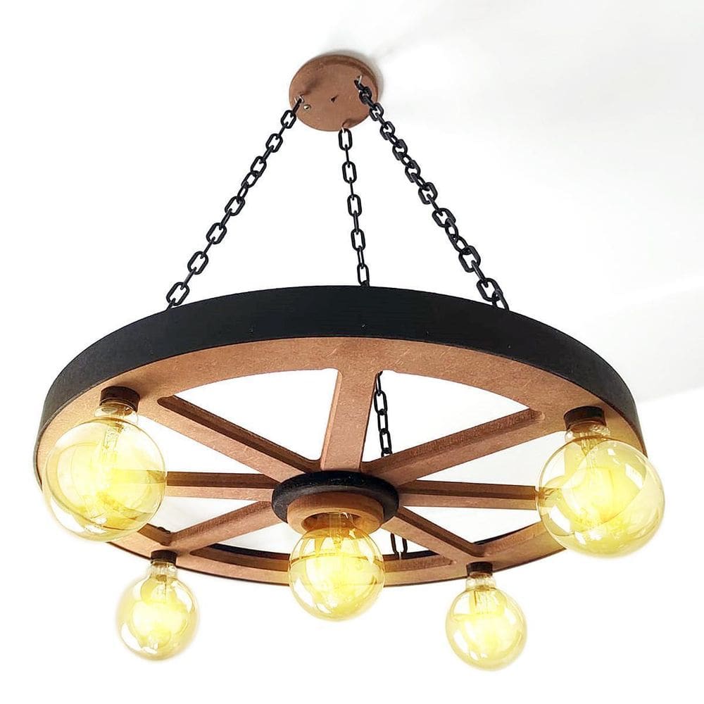 Luminária Roda de Carroça 5 Bocais 60cm