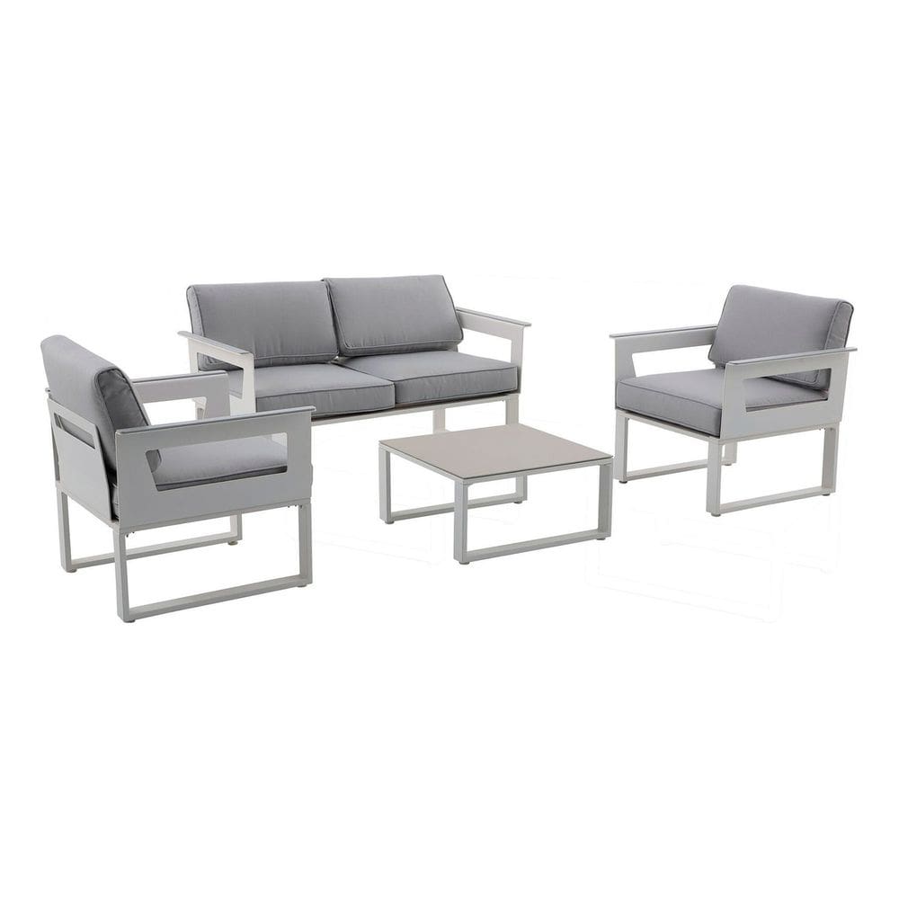 Conjunto Jardim Aluminio Branco 4 Pecas Sofa Poltrona Mesa