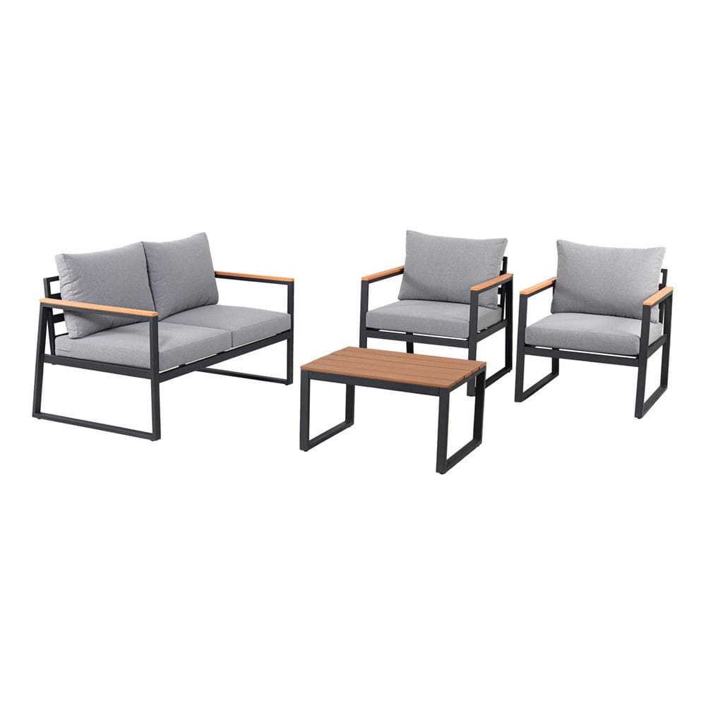 Conjunto De Jardim Aco Cinza 4 Pecas Sofa Poltrona Mesa