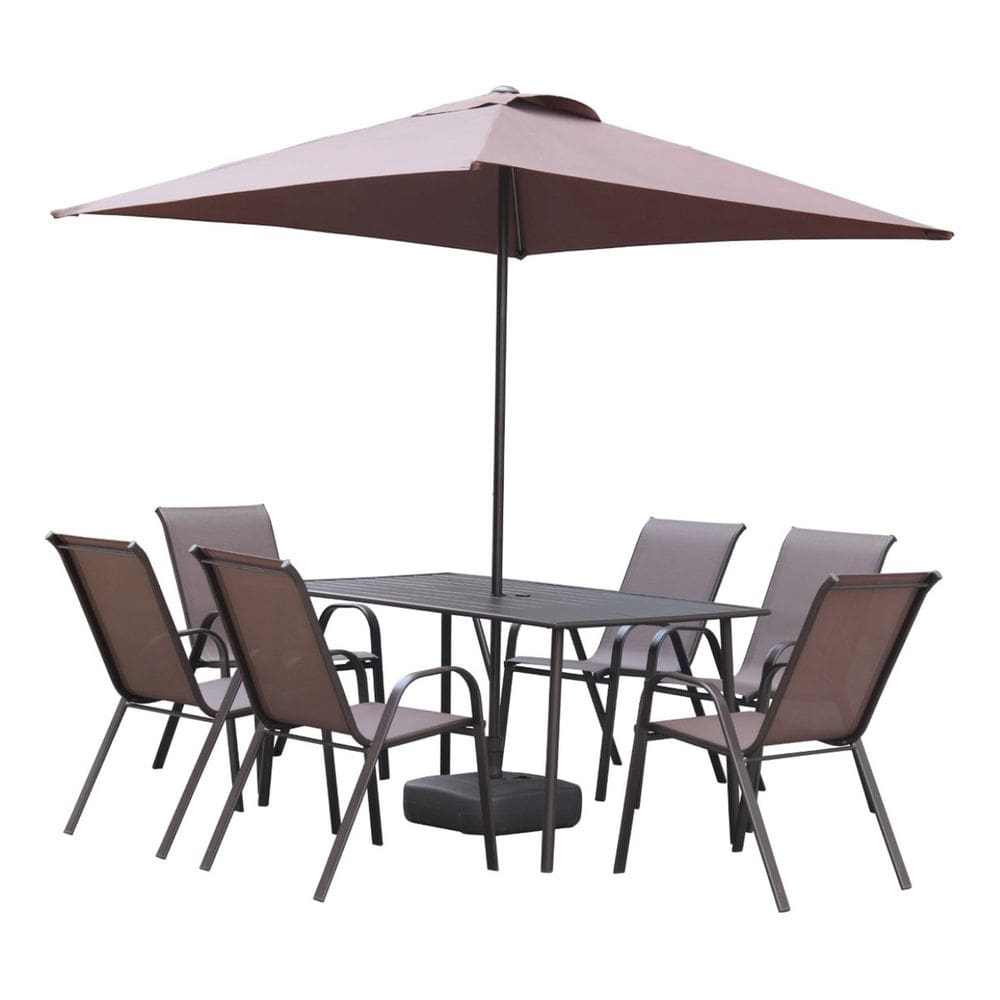Conjunto De Jardim Aco Marrom 8 Pecas Ombrelone Cadeira Mesa