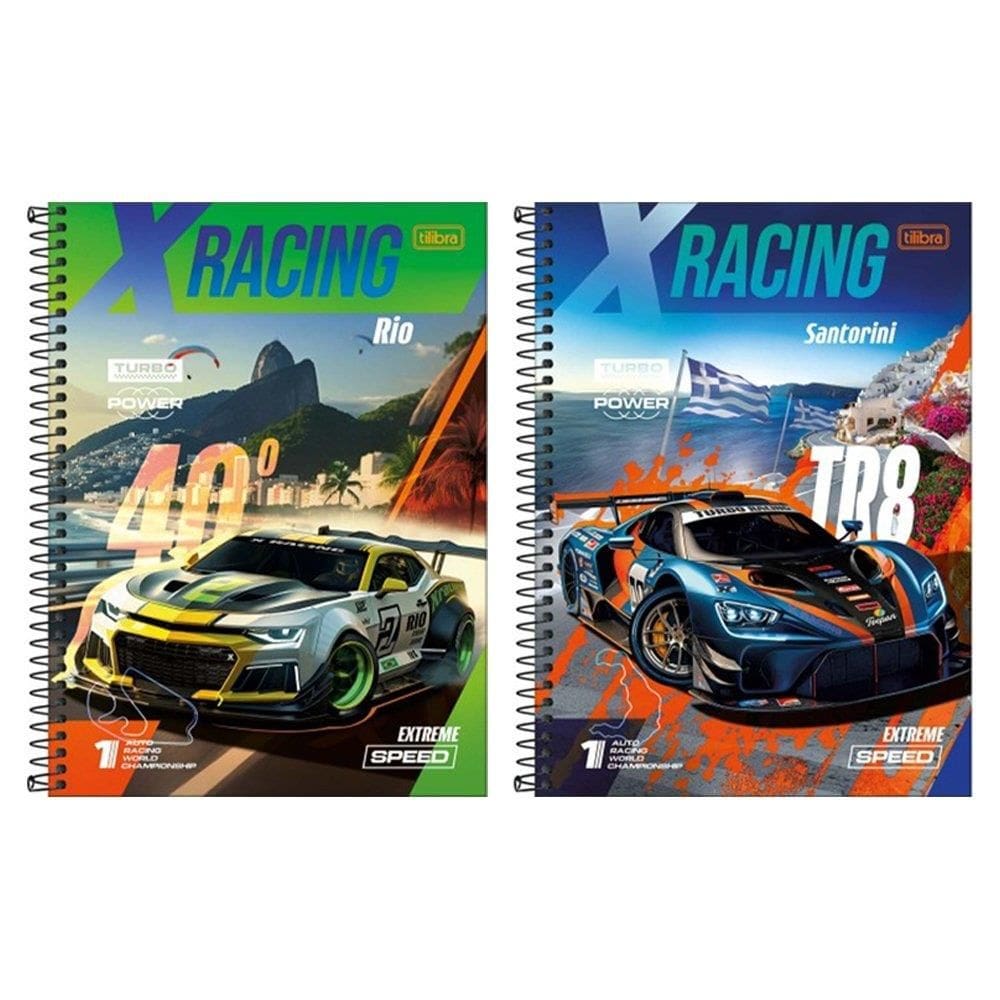 Caderno Espiral Universitário Tilibra Capa Dura X-Racing 20 Matérias 320 Folhas - Embalagem com 2 Unidades