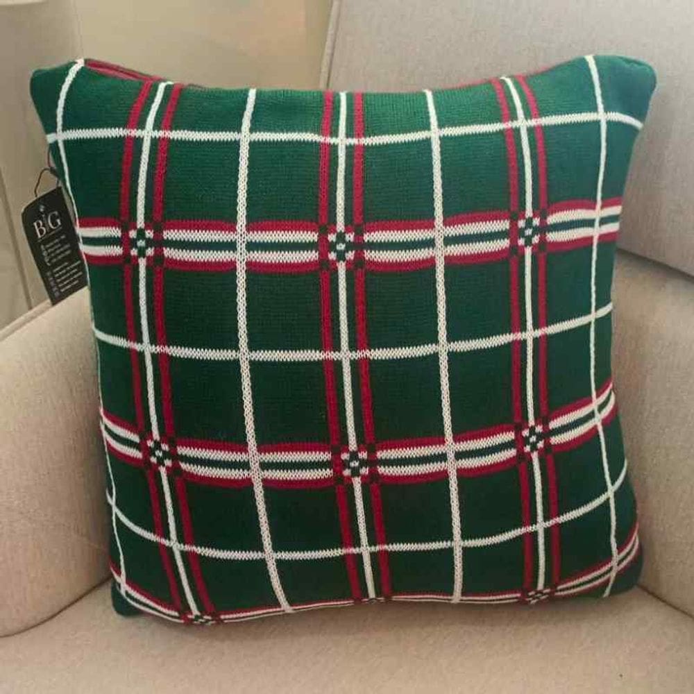 Almofada Natalina Xadrez 50x50 Verde/Vermelho/Branco Big Tricot