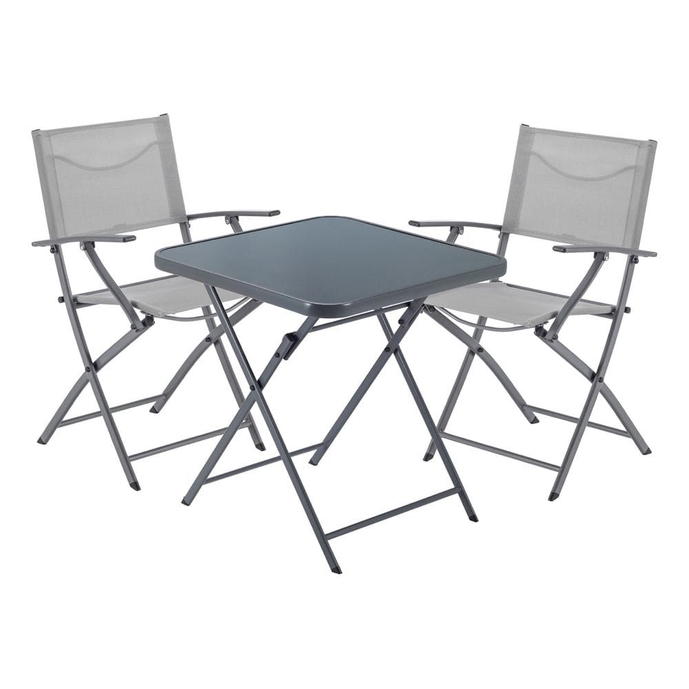 Conjunto De Jardim Aco Cinza Claro 3 Pecas Mesa E 2 Cadeiras