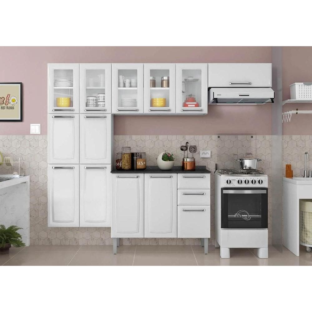 Cozinha Completa Branca em Aço 4 Peças Luce com 5 Vidros