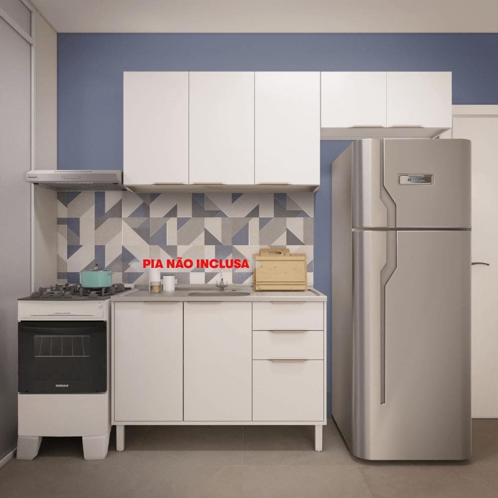 Cozinha Completa Aço Itatiaia Renova Branca 200cm Sem Tampo