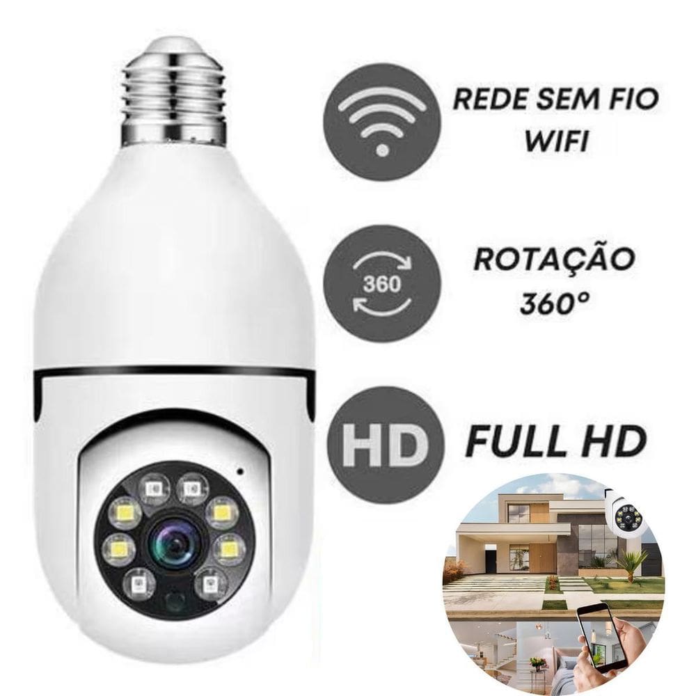 Câmera Lâmpada Wi-Fi 360 Com Visão Noturna