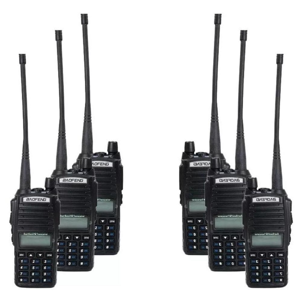 Kit 6 Rádios Comunicador Uhf/Vhf Walkie Talkie Baofeng Uv82