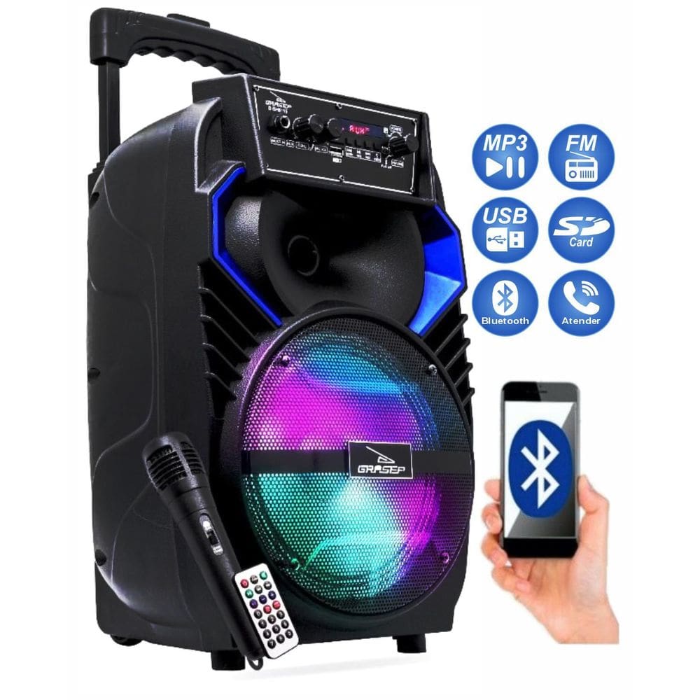 Caixa De Som Bluetooth 40W Portátil Mic. Rodinha Controle