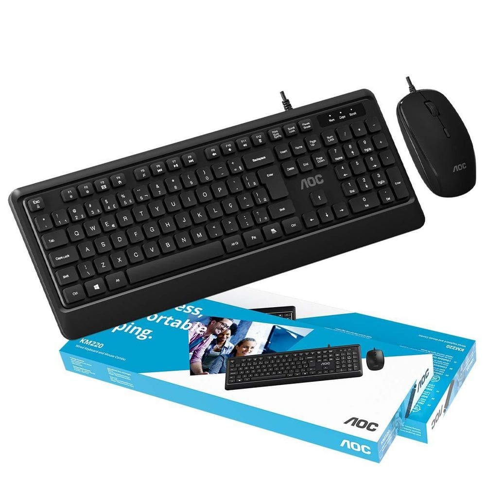 Kit Teclado E Mouse Com Fio Usb Aoc Slim Office Ç Lançamento
