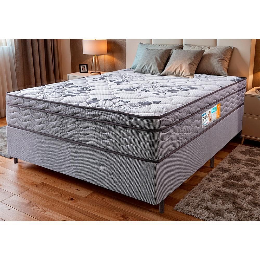 Cama Box King Colchão OrtoMove + Box Desmontável 193x203x65 One Face Espuma D45 Cinza