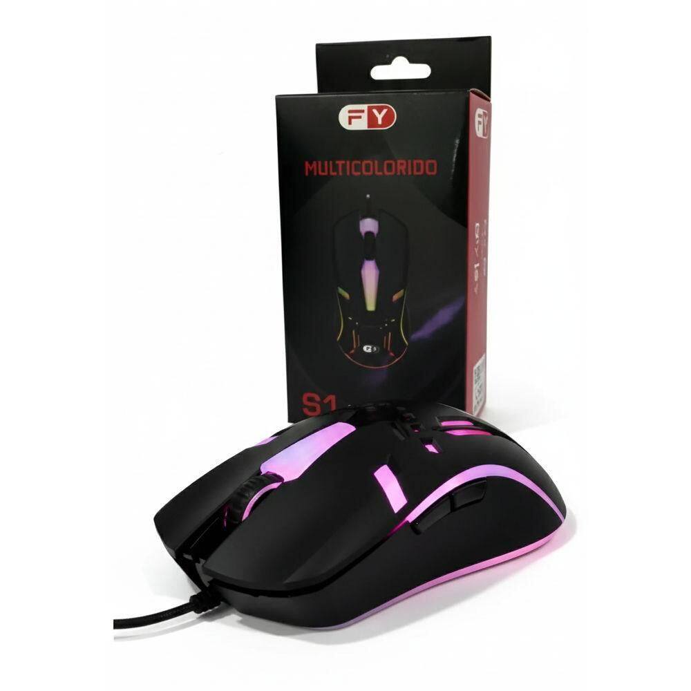 Mouse Gamer Com Fio Usb S1 Fy Rgb Ergonômico - Preto