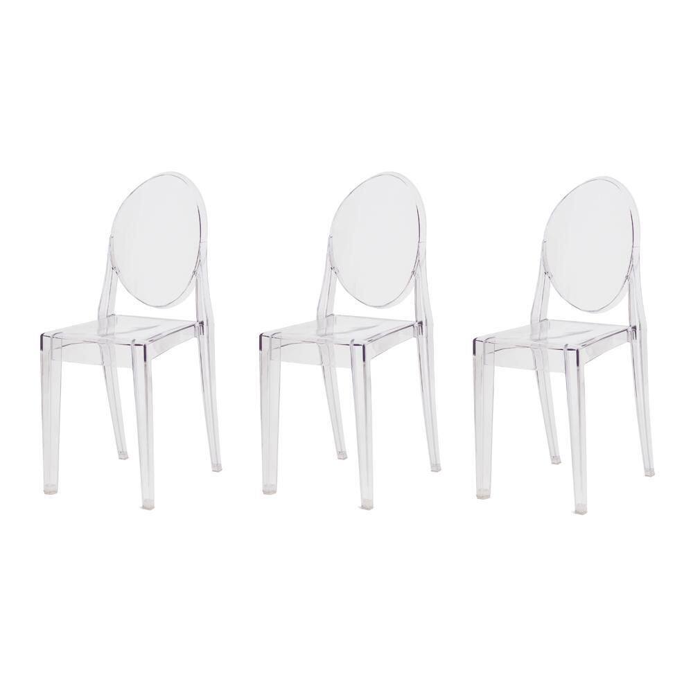 Kit 3 Cadeiras Victoria Ghost Transparente Sala Cozinha Jant