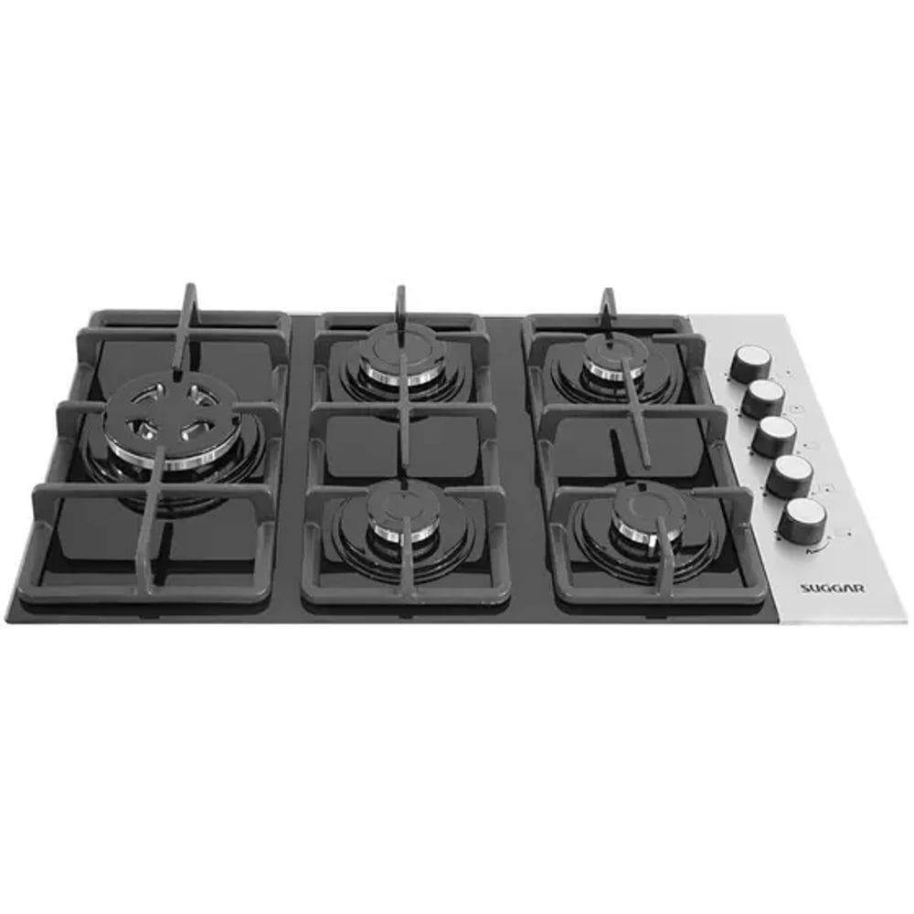 Cooktop Suggar Mesa de Vidro Inox 5 Bocas À Gas Fg5335vpix Preto Bivolt